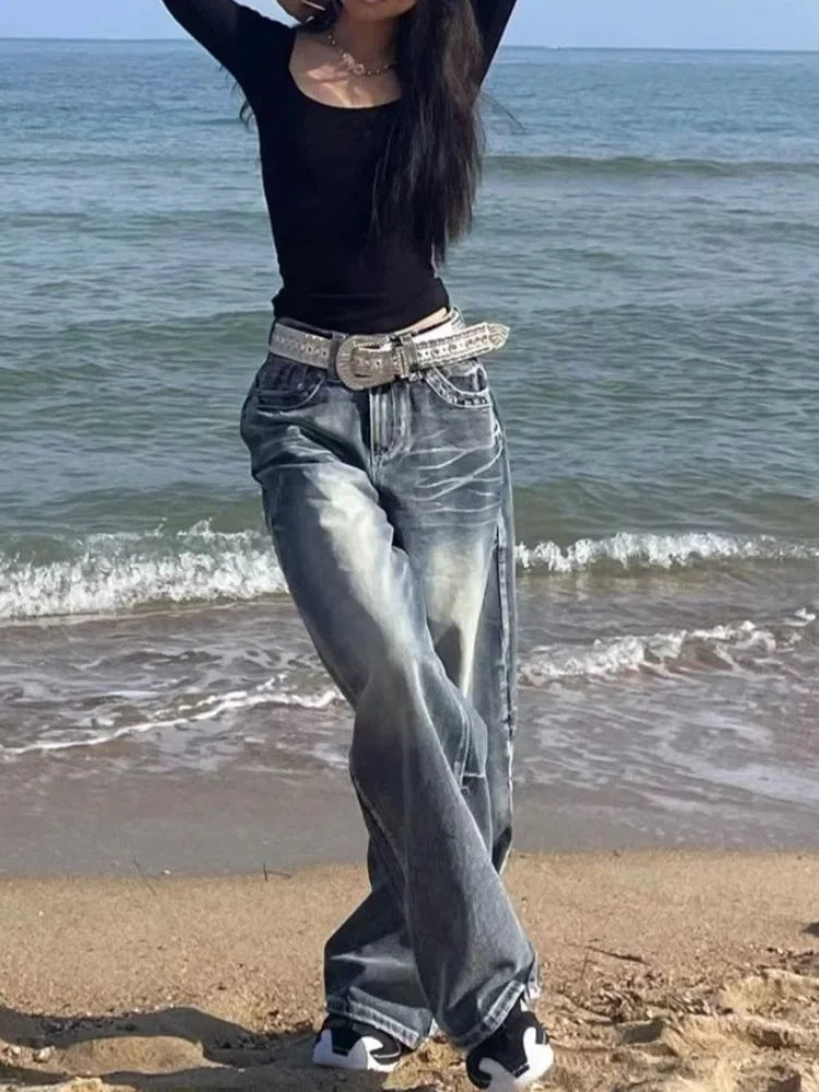 Y2k Vintage 90s Streetwear High Waist Wide Leg Pants American Retro Grunge Casual HipHop Oversized Baggy Denim Pant