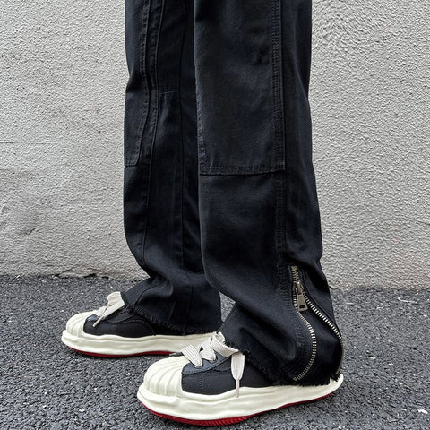 High Street Straight Black Jeans America y2k Design Hip Hop Denim Pants Zipper Casual Trousers