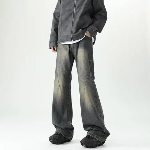 American Vintage Cleanfit Micro-Cut Jeans Y2k Harajuku Casual Fall Trend High Street Loose Yellow Mud Wash Straight Leg Pant