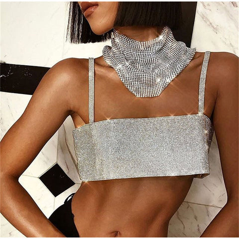 Glitter Club Crop Top Off Shoulder Tank Cami Clothing Super Short Party Night Shiny Bling Sleeveless Tube Tops Y2K