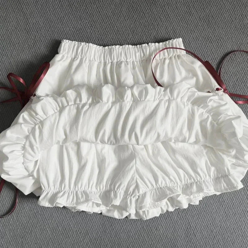 White Lace Up Mini Skirt High Waist All Match Bud Skirts Y2K Korean Sweet Preppy Patchwork A Line Skirts New