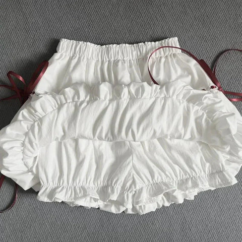 White Lace Up Mini Skirt High Waist All Match Bud Skirts Y2K Korean Sweet Preppy Patchwork A Line Skirts New