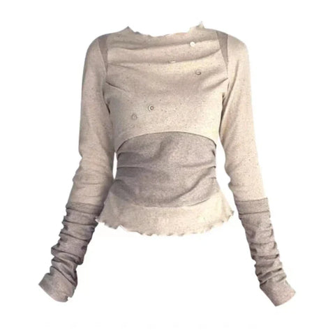 Voguable Elegant Casual Outwear 2 Piece Skirt Set Woman Slim Bodycon Knitted Blouse + Sweet Y2k Mini Skirt Suit Chic