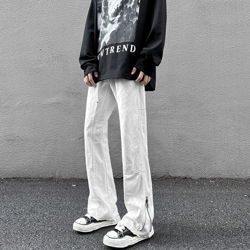 High Street Straight Black Jeans America y2k Design Hip Hop Denim Pants Zipper Casual Trousers