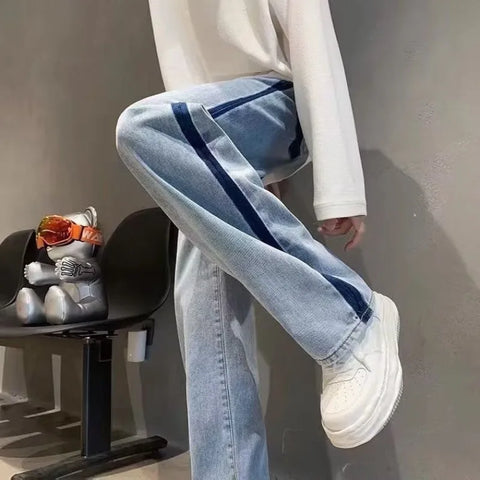 Voguable  Man Cowboy Pants Straight Vintage Jeans Patchwork Trousers Wide Leg with Pockets Original Casual Japanese Street Style Y2k