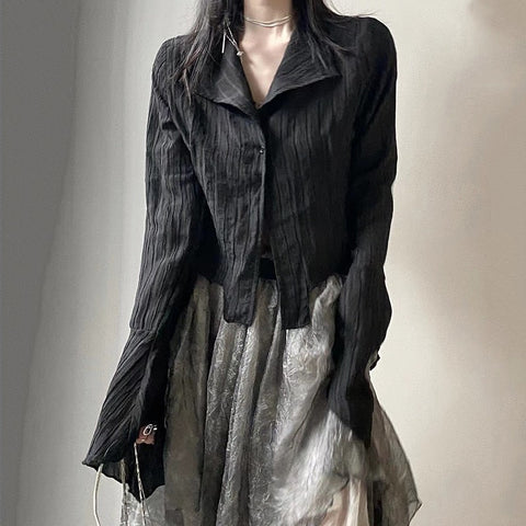 Voguable Gothic Black Shirt Yamamoto Style Dark Aesthetic Blouse Irregular Designer Clothes Emo Alt Clothes Grunge Tops Y2k