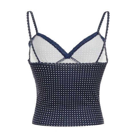 y2k Polka Dot Crop Top Casual Lace Stitching Sleeveless Skinny Strap Tops Basic Camisole Streetwear Tees Aesthetic