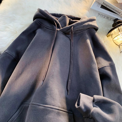 Y2k Pullover Hooded Oversize Hoody Sweatshirt Tops Solid Drop Shoulder Harajuku Streetwear Clothes