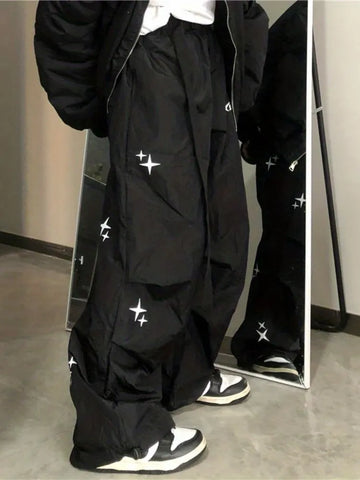 Harajuku Parachute Pants Oversized Cyber Y2k Hip Hop Wide Leg Cargo Trousers Baggy Black Joggers Korean Streetwear
