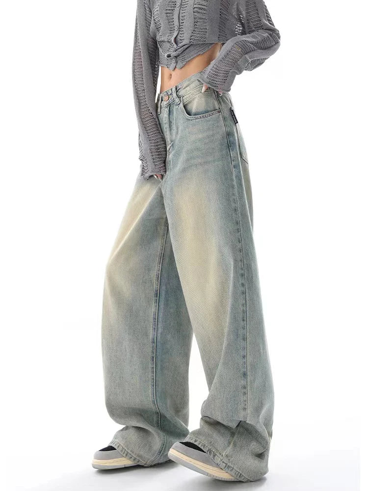 Y2K American Retro Jeans High Waist Streetwear Loose Wide Leg Denim Trousers Bf Harajuku Hip Hop All-Match Straight Pants