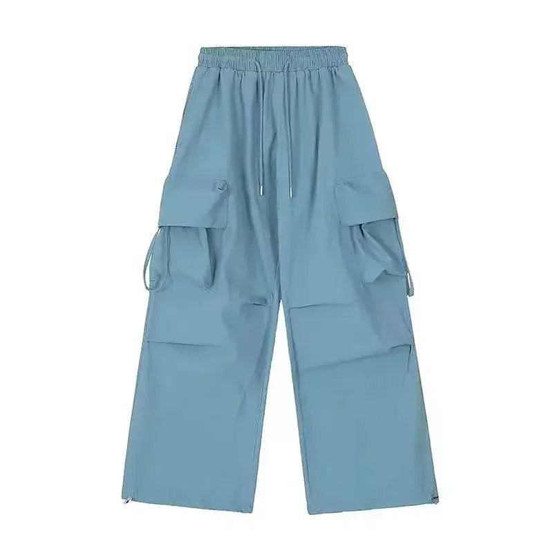 Voguable  Y2K Cargo Pants for Hip Hop Harajuku Parachute Cargo Trousers Blue Japanese Loose Casual Streetwear Hip Hop