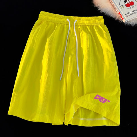 Y2k Thin Shorts Letter Printed Knee Length Shorts Japanese Man Casual Baggy Short Pants Breeches