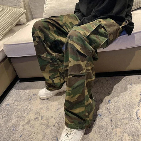 Y2K High Waist Camouflage Cargo Pants Bf Hip Hop Streetwear Loose Wide Leg Trousers Vintage Casual Jogging Pants