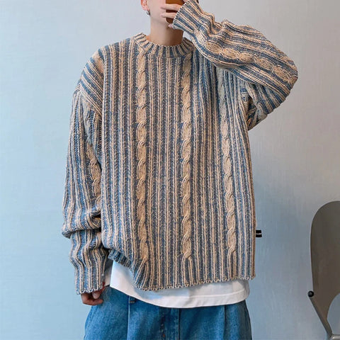 Voguable  Fashionable Striped Knitting Sweaters Streetwear Y2K Loose O Neck Long Sleeve Knit T-shirts Vintage Sweater Tops