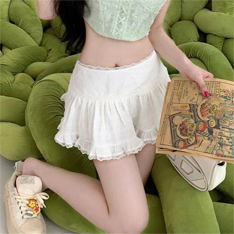 y2k Skirt Coquette Clothes White Lace Trim Low Rise Flowy A Line Short Skirts 2000s Fairycore Skirt Streetwear