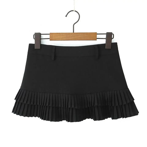 Cool Girl Y2K Pleated Mini Skirt Low Waist Short Skater Skirts With Shorts Lining