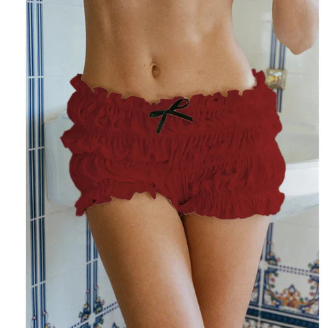 Ruffle Shorts Coquette Clothing 3D Bow Lettuce Trim Elastic Waist Tiered Bloomers Bottoms y2k Clothes Streetwear