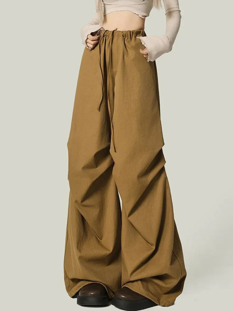 Black Y2K Streetwear Cargo Pant Vintage High Waist American Loose Trousers Hip Hop Retro Bf Wrinkles Paratrooper Pants New