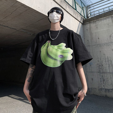 Banana Print Korean Chic Y2k Short Sleeve T-shirt Couples Large Loose Casual Tops All-match Slim Fit Tees