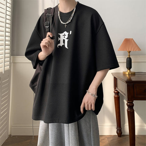 Waffle Letter Print T-shirts Urban Style  Half-sleeved Light Thin Breathable Y2k Unisex O-neck Tops Tee