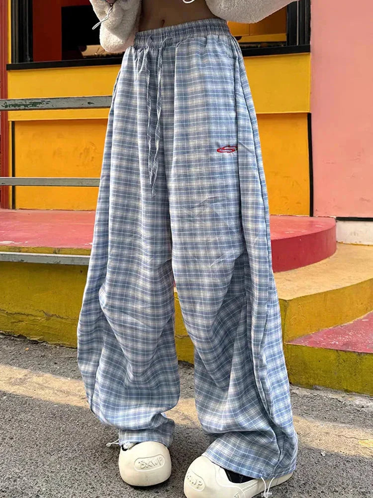 Streetwear Y2K Plaid Pants Vintage American High Waist Scimitar Pants Harajuku Oversize Loose Bf Casual Trousers New