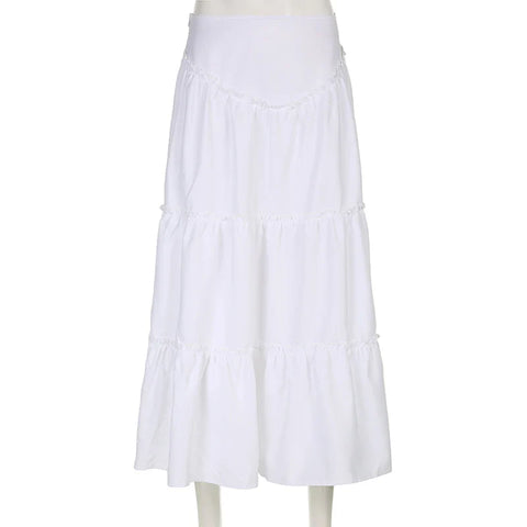 Voguable  Fairycore Floral Edge A-line Long Skirt White Coquette Aesthetic Skirts Y2K Holiday Party Casual Outfit Sweet Skirts