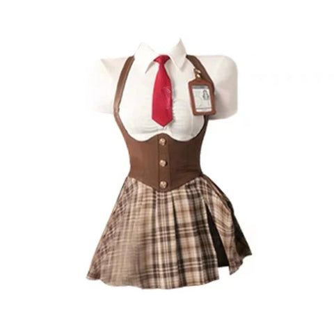 Voguable College Style JK Uniform Set Slim Shirt with Striped Tie Y2K Girls High Waist A- Line Pleated Skirt Suit