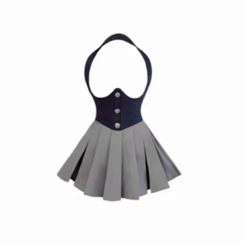 Voguable College Style JK Uniform Set Slim Shirt with Striped Tie Y2K Girls High Waist A- Line Pleated Skirt Suit