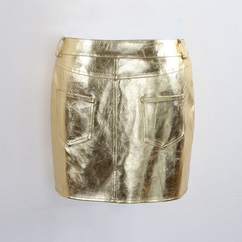 Pink Silver Reflective Shiny Patent Leather Mini Skirts for High Waist A Line Short Y2K Clothes