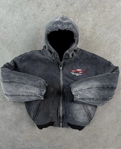Vintage Washed Jacket Y2K Zipper Hoodie Rock Hip Hop Retro Embroidery Oversized Hoodie Sweatshirt Zipper Jackets