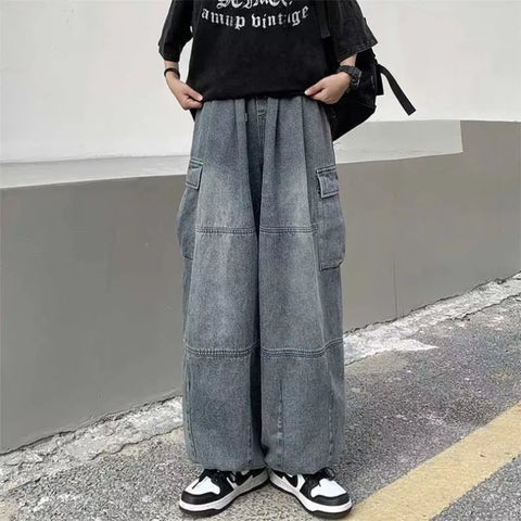 Trousers y2k baggy jeans for Wide leg Pants Pockets Elastic Waist Streetwear Loose comfortable Pants