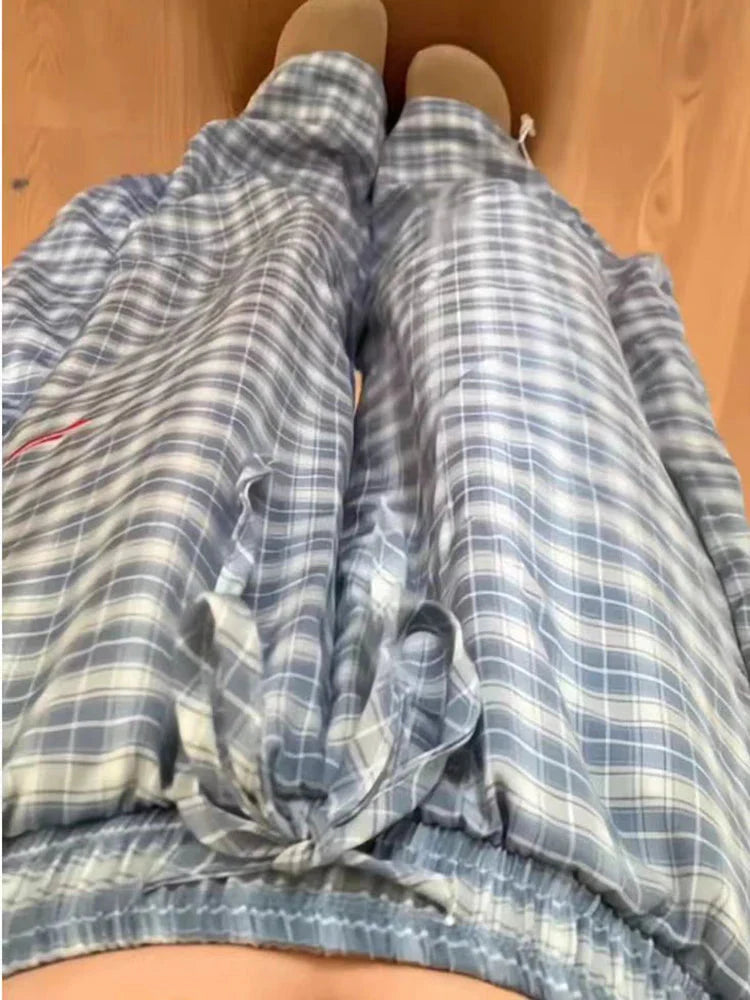 Streetwear Y2K Plaid Pants Vintage American High Waist Scimitar Pants Harajuku Oversize Loose Bf Casual Trousers New
