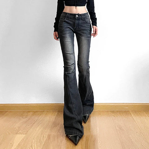 Voguable Vintage Skinny Flare Jeans Pant Low Rise y2k Aesthetic Streetwear Denim Trouser femme Boot Cut Pants Grunge