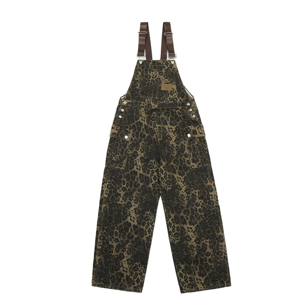 Leopard Jumpsuits Y2k Clothes Streetwear Wide Leg Baggy Jumpsuits Multi-Pocket Loose Cargo Overalls Rompers