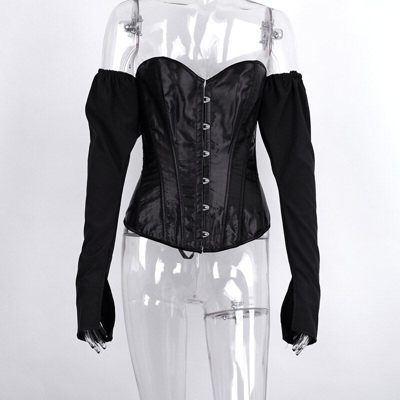 Voguable  Y2k Corset and Bustier Steel Bone Underbust Shaper T Shirts Off Shoulder Corset T-Shirt Body Shaping Waist Outfits