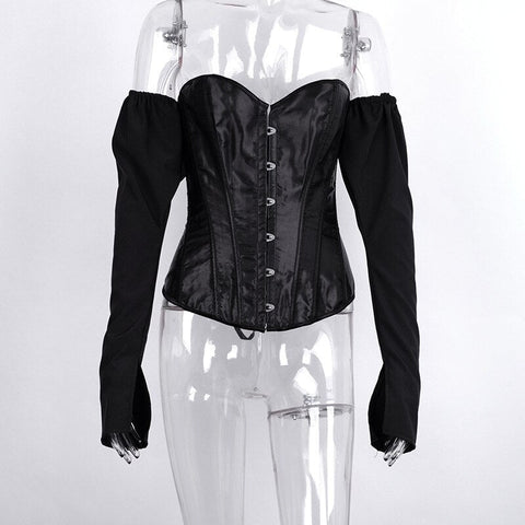 Voguable  Y2k Corset and Bustier Steel Bone Underbust Shaper T Shirts Off Shoulder Corset T-Shirt Body Shaping Waist Outfits