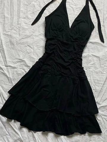 Punk Vintage 90s Korea Dress Sweet Girl High Waist Slim Gothic Harajuku Y2k Short Halter Dress