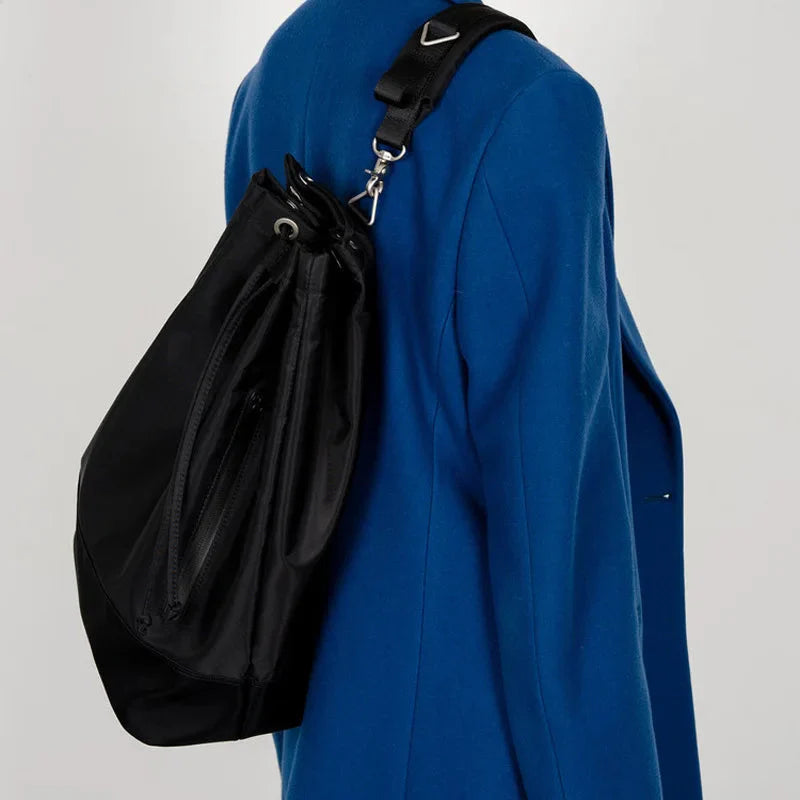 Y2k Aesthetic Simple Shoulder Bag Nylon All Match Solid Handbags Trendy Vintage Drawstring Crossbody Bags Trendy