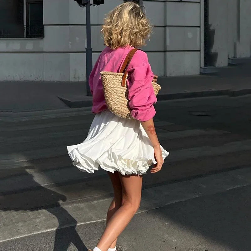 White Ruffle Mini Skirts A-line Irregular Cupcake Skirt Patchwork Elastic Waist Girl Y2K Tutu Short Skirt