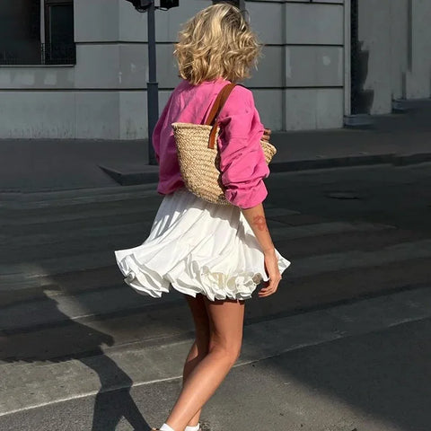 White Ruffle Mini Skirts A-line Irregular Cupcake Skirt Patchwork Elastic Waist Girl Y2K Tutu Short Skirt
