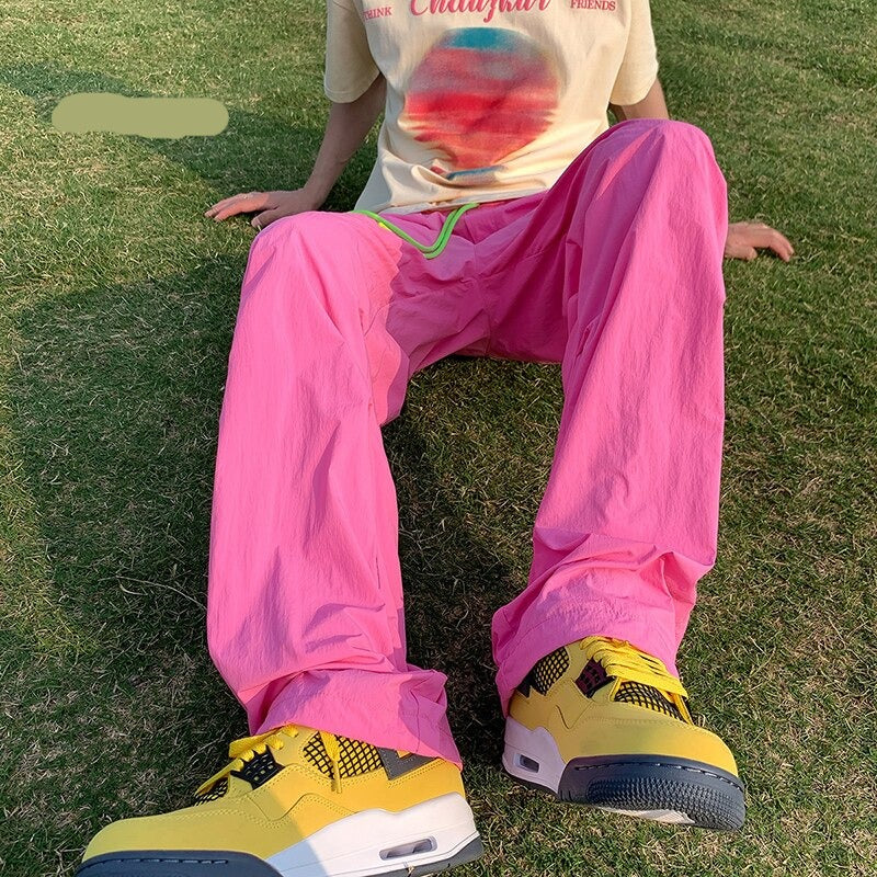 Thin Nylon Pants Y2k Colorful Solid Quick Drying Pants Hip Hop Girls Loose Pant Streetwear FeTrousers 5xl