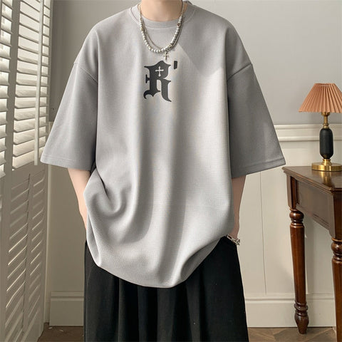 Waffle Letter Print T-shirts Urban Style  Half-sleeved Light Thin Breathable Y2k Unisex O-neck Tops Tee
