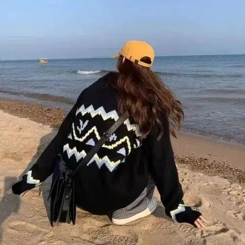 POLO collar sweater for women, thickened and winter style, ethnic style knitted bottoming sweater, worn alone y2k top
