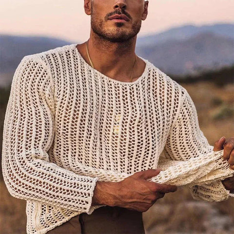 Y2k Oversized T-Shirt Pullover Sweater Meshed Hollowed-Out Long Sleeves T-Shirt