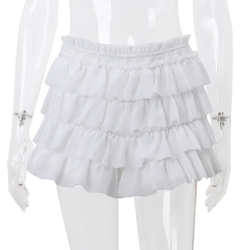 Voguable  Y2K Ruffle Tiered Mini Skirts Co-ord Sets Elegant Outfits Tie Front Tops and Skirt 2 Piece Matching Sets