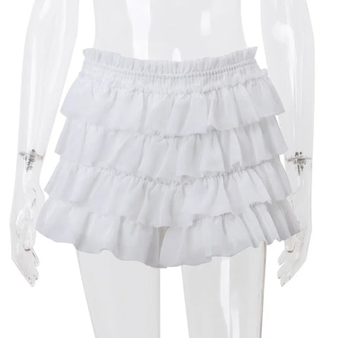 Voguable  Y2K Ruffle Tiered Mini Skirts Co-ord Sets Elegant Outfits Tie Front Tops and Skirt 2 Piece Matching Sets