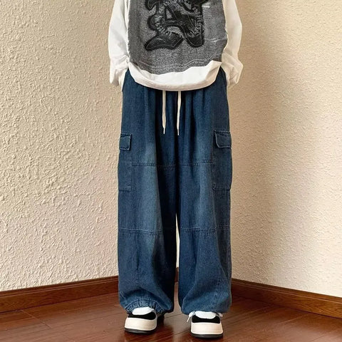 Y2k Style Casual Hip Hop Jeans for Wide Leg Loose Straisht Cargo Trousers Harajuku Streetwear Pants