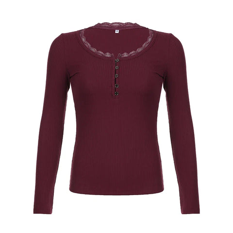 Voguable  Y2K Button-up Knitted Top Red Year Christmas Coquette Aesthetic Slim-fit T-shirts Sweet Cute Knitwear Festival Tees