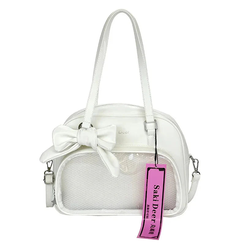 Y2k Aesthetic All Match Shoulder Handbags Vintage Transparent Simple Bow Ita Bags All Match Ins Transparent Underarm Bag