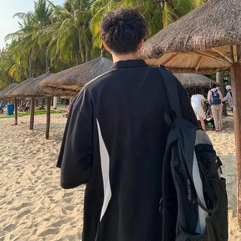 American Retro Short Sleeved Y2k Motorcycle Style Polo Collar Simple Versatile Loose Vintage Couple T-shirt Casual Top